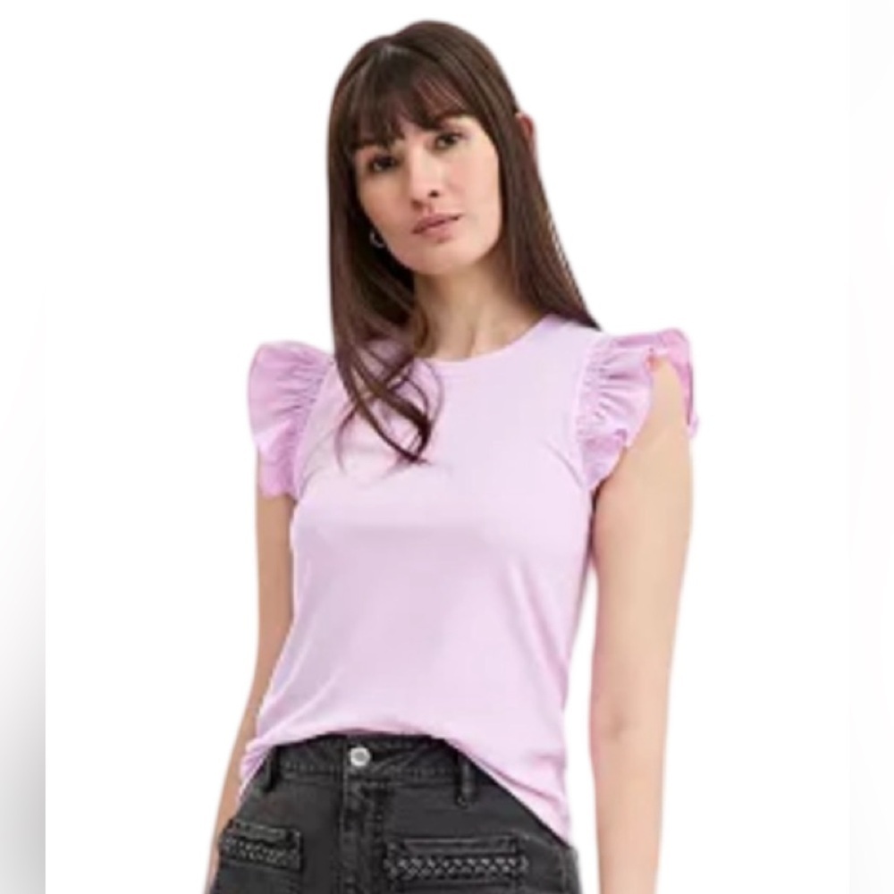 NWT On 34th Pink Ruffle Sleeve Knit Top Women’s Size 1X